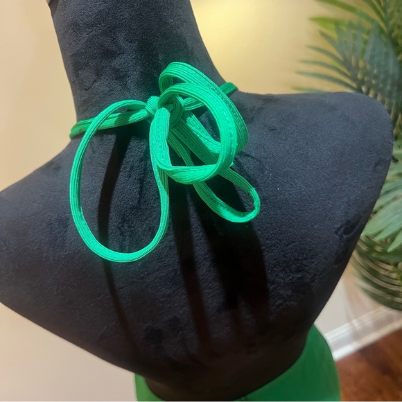 PrettyLittleThing Plunge Halter Neck Wide Leg Green Stripe Jumpsuit US 10 - Picture 9 of 10